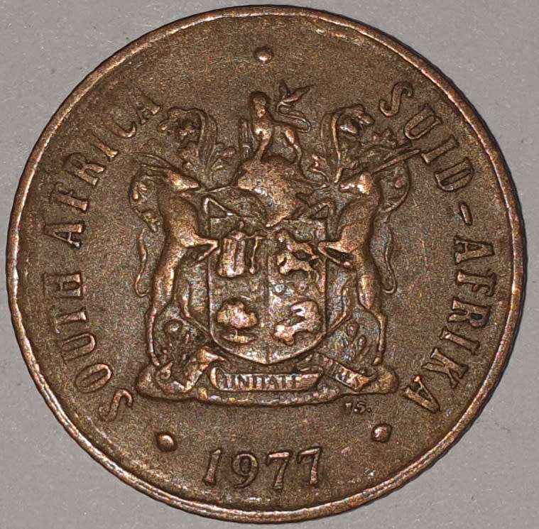 1977 - 2 CENT COIN (TWO CENT COIN) - RSA - BRONZE - KM#83 - BILINGUAL LEGEND - WILDEBEEST